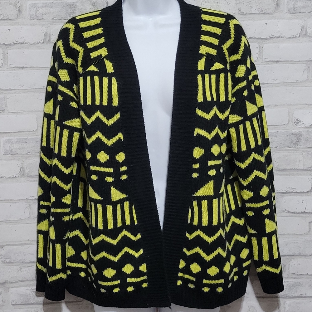 Forever 21 Geometric Knit Open Front Cardigan